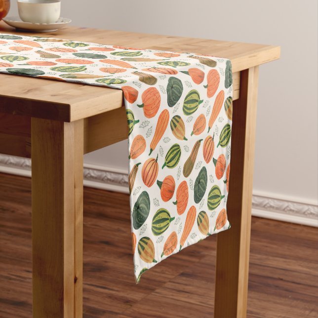 Thanksgiving pumpkin patch all-over print short table runner (In Situ)