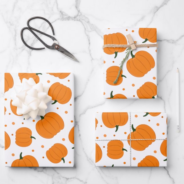 Thanksgiving Pumpkin Pattern Wrapping Paper Sheet (Front)