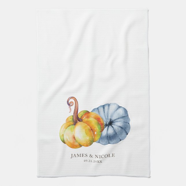 Thanksgiving pumpkin Personalized watercolor Kitchen Towel (Vertical)