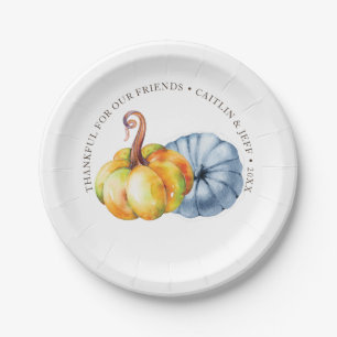 Thanksgiving pumpkin personalized watercolor paper plate