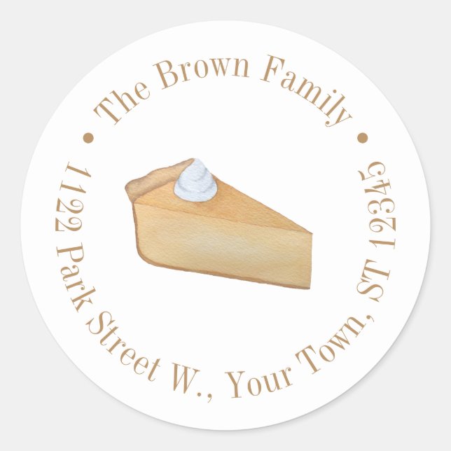 Thanksgiving Pumpkin Pie Return Address Classic Round Sticker (Front)