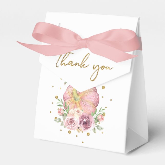 Thanksgiving Pumpkin Pink Floral Thank you Favor Box (Front Side)