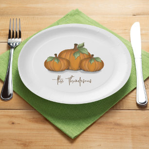 Thanksgiving Pumpkin Rustic Personalized Paper Plate