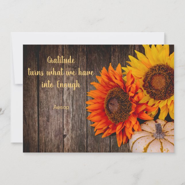Thanksgiving Pumpkin Sunflower Gratitude Flat Holiday Card (Front)