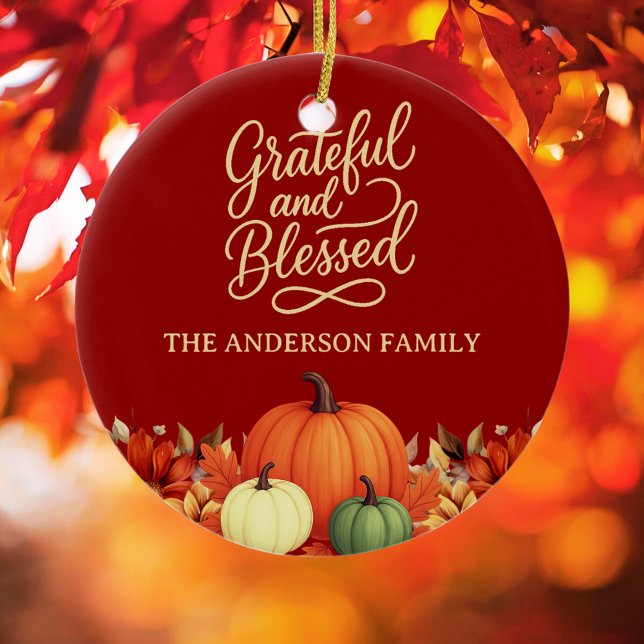 Thanksgiving pumpkin terracotta Grateful blessed Ceramic Ornament (Creator Uploaded)