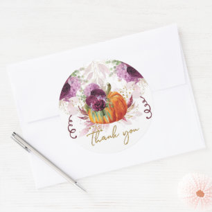 Thanksgiving Pumpkin Thank you Burgundy Flowers Classic Round Sticker
