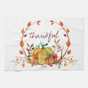 Thanksgiving pumpkin thankful design kitchen towel