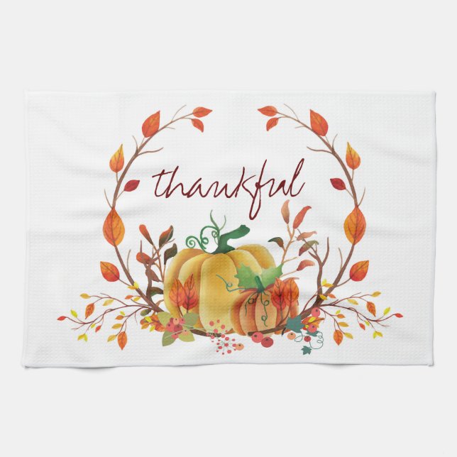 Thanksgiving pumpkin thankful design kitchen towel (Horizontal)