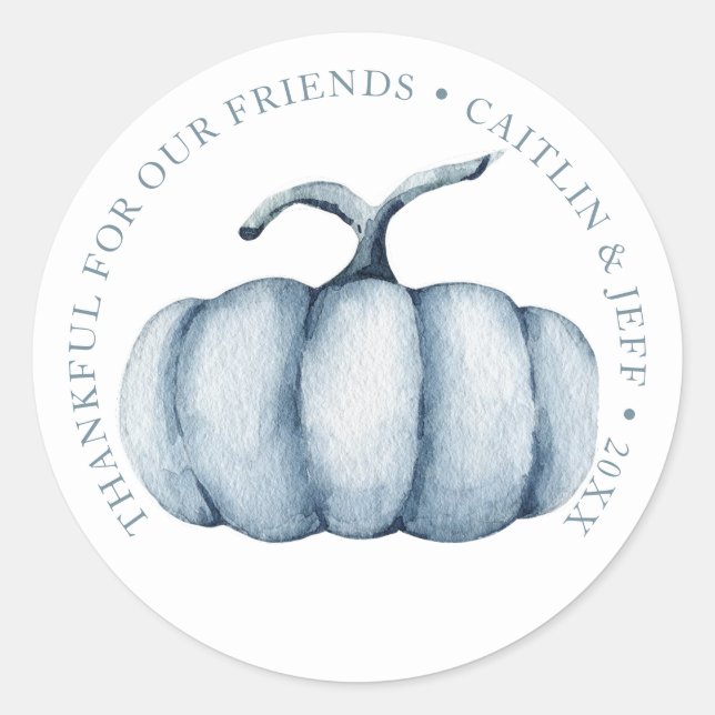 Thanksgiving pumpkin watercolor personalized classic round sticker (Front)