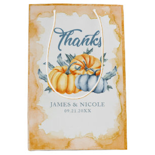 Thanksgiving pumpkin watercolor personalized medium gift bag