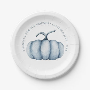 Thanksgiving pumpkin watercolor personalized paper plate