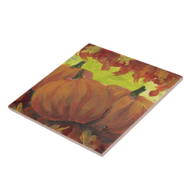 Thanksgiving Pumpkins #1 Fall Autumn Leaves Tile (Side)
