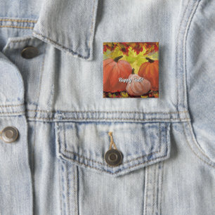 Thanksgiving Pumpkins #2 Fall Autumn Leaves 2 Inch Square Button