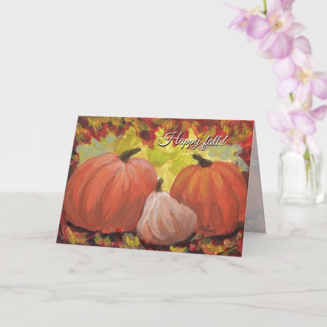 Thanksgiving Pumpkins #2 Fall Autumn Leaves Card (Orchid)