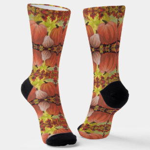 Thanksgiving Pumpkins #2 Fall Autumn Leaves Socks