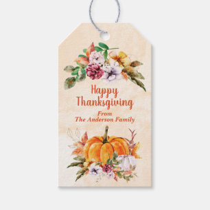 Thanksgiving Pumpkins And Flowers Gift Tags