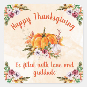 Thanksgiving Pumpkins And Flowers With Text 1 Square Sticker