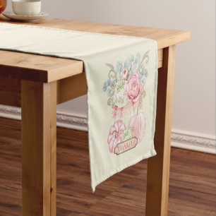 Thanksgiving Pumpkins Autumn Fall Pink Ivory Sage  Short Table Runner