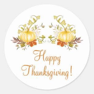 Thanksgiving Pumpkins & Autumn Leaves Classic Round Sticker