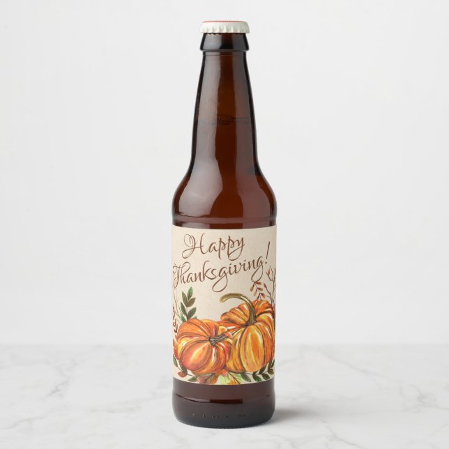 Thanksgiving Pumpkins Beer Bottle Label (Front)