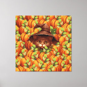 THANKSGIVING PUMPKINS CUTE CAT CANVAS PRINT