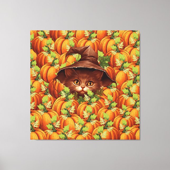 THANKSGIVING PUMPKINS CUTE CAT CANVAS PRINT (Front)