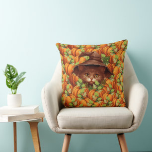 THANKSGIVING PUMPKINS CUTE CAT THROW PILLOW