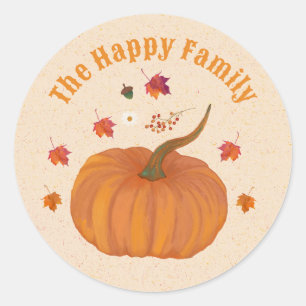 Thanksgiving pumpkins fall foliage personalize classic round sticker