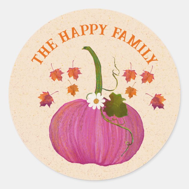 Thanksgiving pumpkins fall foliage personalize classic round sticker (Front)