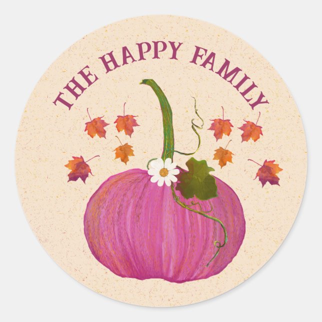 Thanksgiving pumpkins fall foliage personalize classic round sticker (Front)
