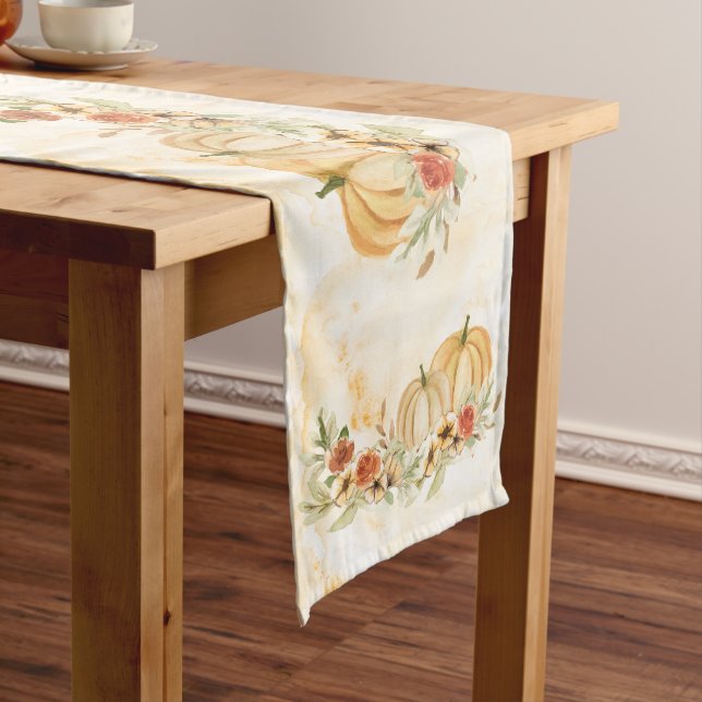 Thanksgiving Pumpkins Floral Watercolor Long Table Runner (In Situ)
