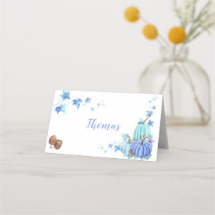 Thanksgiving Pumpkins Teal Blue Turquoise Place Card