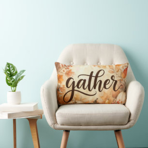Thanksgiving Pumpkins with Gather Text Lumbar Pillow
