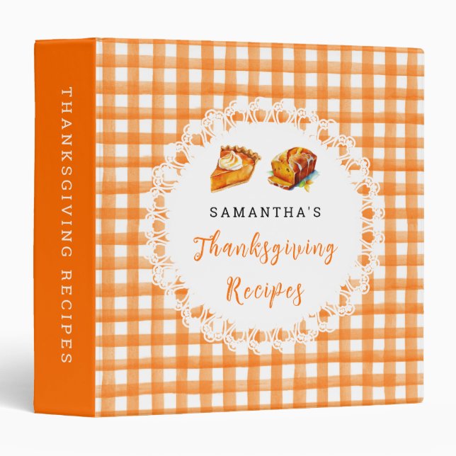 Thanksgiving Recipes Orange Gingham Binder (Front/Spine)