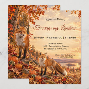 Thanksgiving Red Fox Elegant Autumn Woodland Invitation
