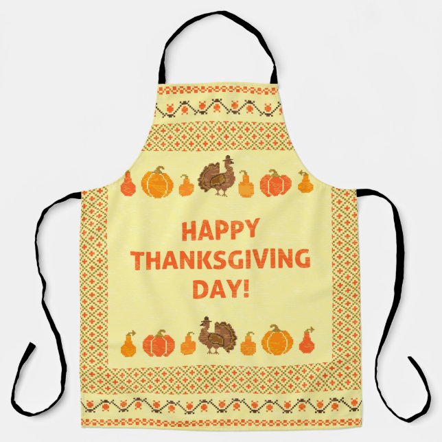 Thanksgiving: retro embroidered card design. apron (Front)