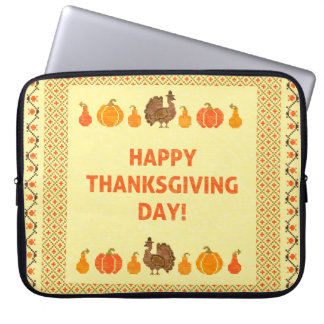 Thanksgiving: retro embroidered card design. laptop sleeve