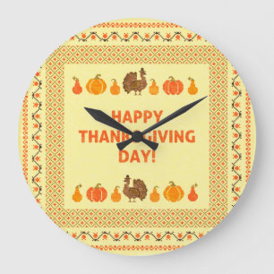 Thanksgiving: retro embroidered card design. large clock