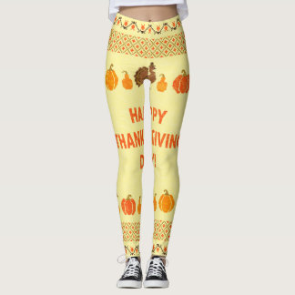 Thanksgiving: retro embroidered card design. leggings
