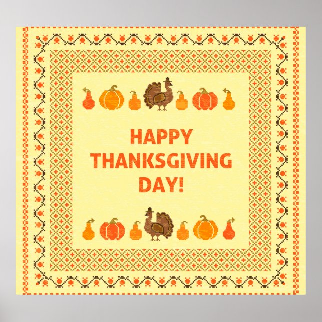 Thanksgiving: retro embroidered card design. poster (Front)