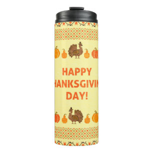 Thanksgiving: retro embroidered card design. thermal tumbler
