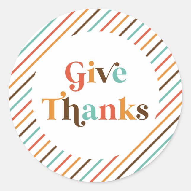 Thanksgiving Retro Give Thanks Classic Round Sticker (Front)