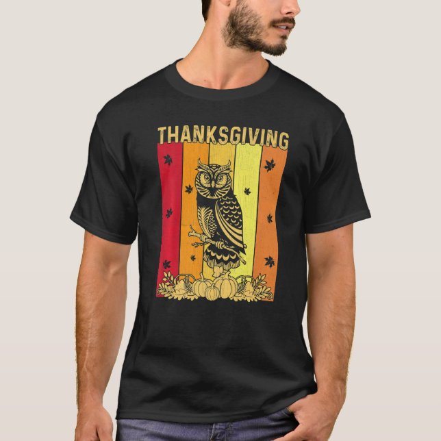Thanksgiving Retro Owl Matching Family Pajamas T-Shirt (Front)