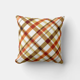 Thanksgiving Retro Plaid Throw Pillow