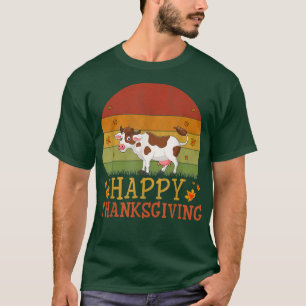 Thanksgiving Retro Style Cow Lovers Thanksgiving P T-Shirt