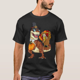 Thanksgiving Rex Dinosaur Dabbing Turkey Pumpkin T-Shirt