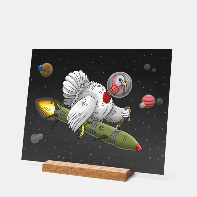 Thanksgiving Rocket Turkey Acrylic Sign (Angle)
