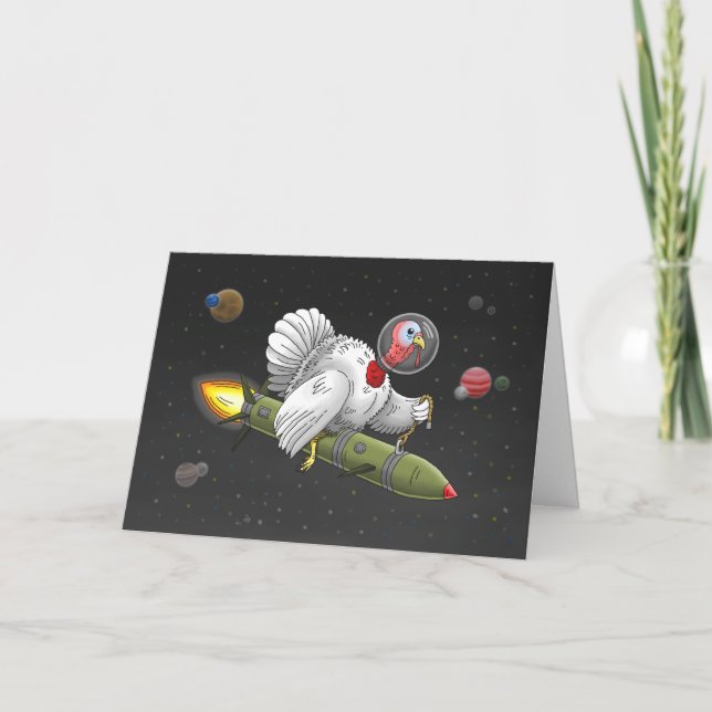 Thanksgiving Rocket Turkey Thank You Card (Front)