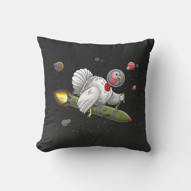 Thanksgiving Rocket Turkey Throw Pillow (Front)