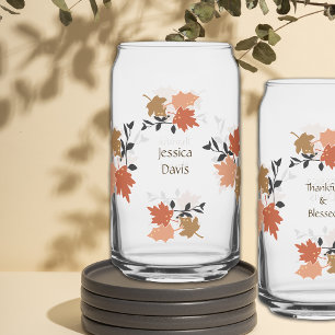 Thanksgiving Rustic Fall Vibes Personalize Name Can Glass
